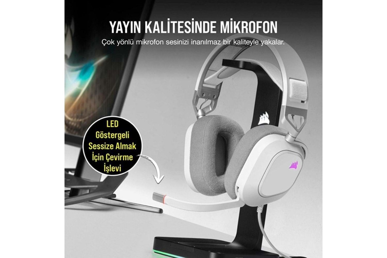 CORSAIR CA-9011238-Eu HS80 RGB Kablolu Oyuncu Kulaklığı - Beyaz