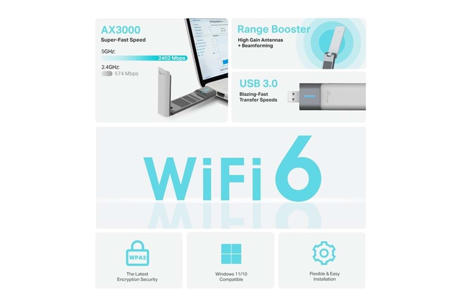 TP-LINK ARCHER TX50UH AX3000 Yüksek Performanslı Kablosuz USB Adaptör