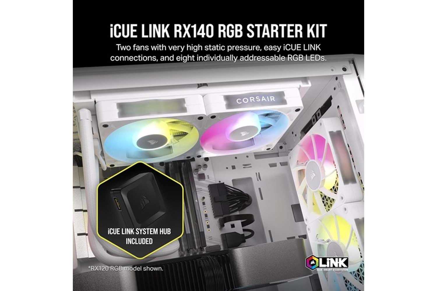CORSAIR QX120 CO-9051024-WW 14CM RGB KASA FANI+HUB KIT BEYAZ 2-li paket