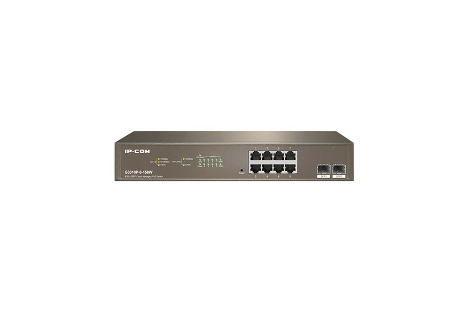 IP-COM 8port IP-G3310P-8-150W GIGABIT 2-SFP 150W Full PoE Yönetilebilir Rack Mount Switch