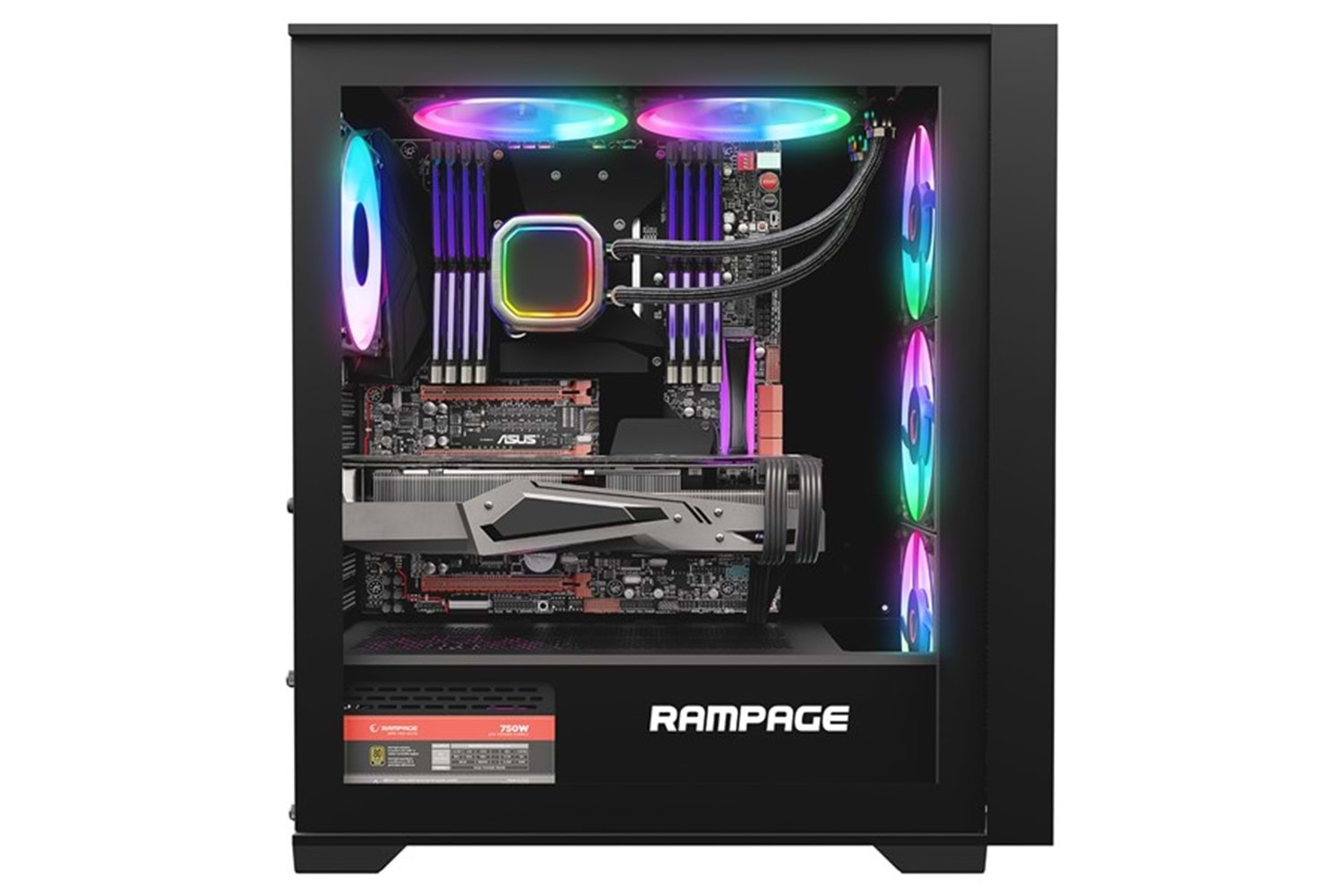 RAMPAGE 750W 80+ BRONZE VOYAGER 4-RGB FANLI GAMING MID-TOWER PC KASASI