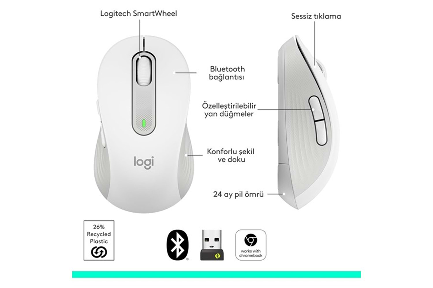 LOGITECH M650 Kablosuz Beyaz Mouse 910-006238
