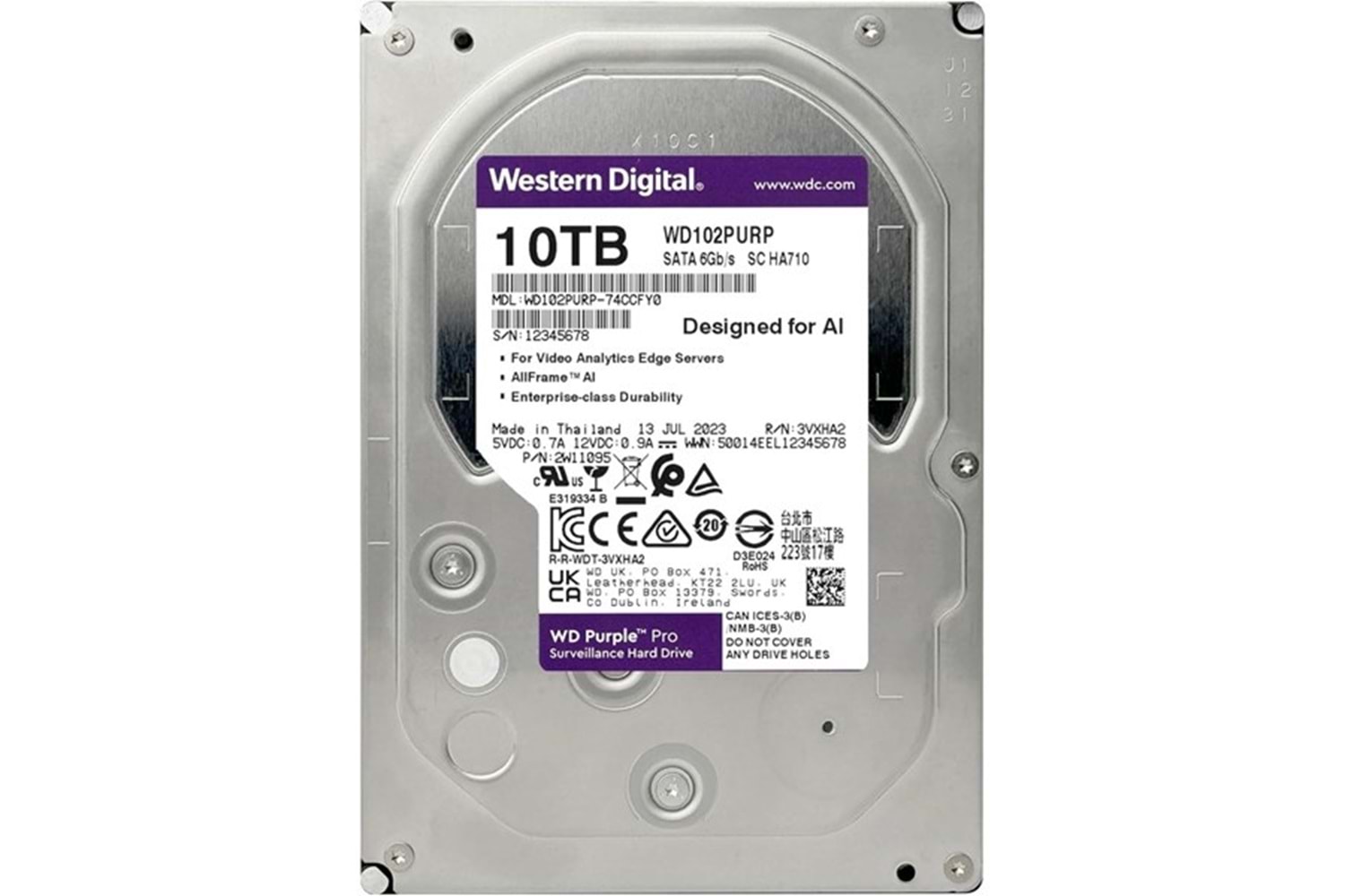 WD 10TB PURPLE PRO WD102PURP 512MB 7200RPM SATA-3 GÜVENLİK DİSKİ