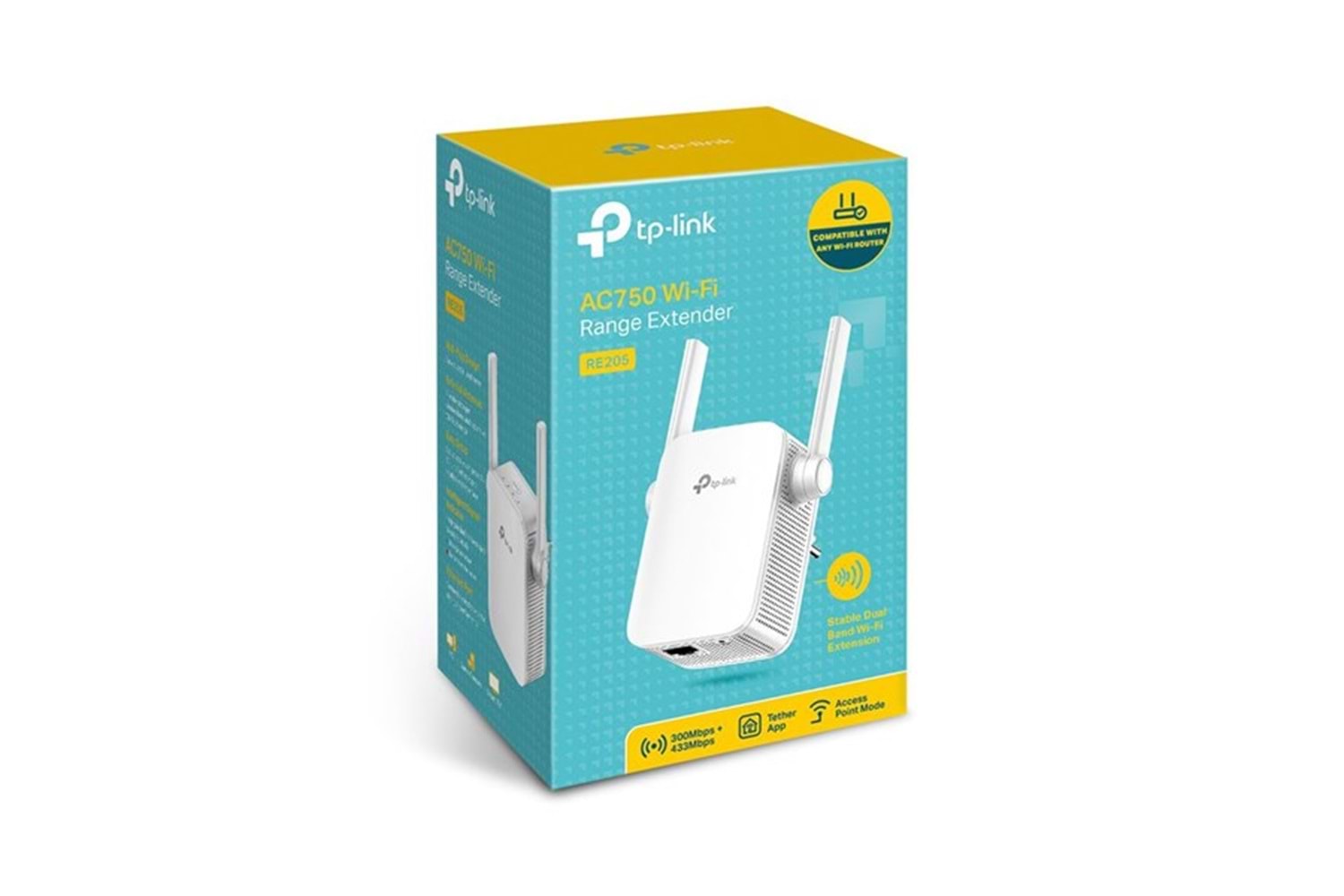 TP-LINK RE205 AC750 Menzi Genişletici Priz Tip Antenli