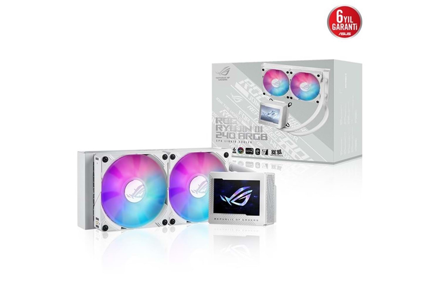 ASUS 240MM ROG RYUJIN III 240 ARGB OLED AM5-1851P SIVI SOĞUTMALI İŞLEMCİ FANI BEYAZ