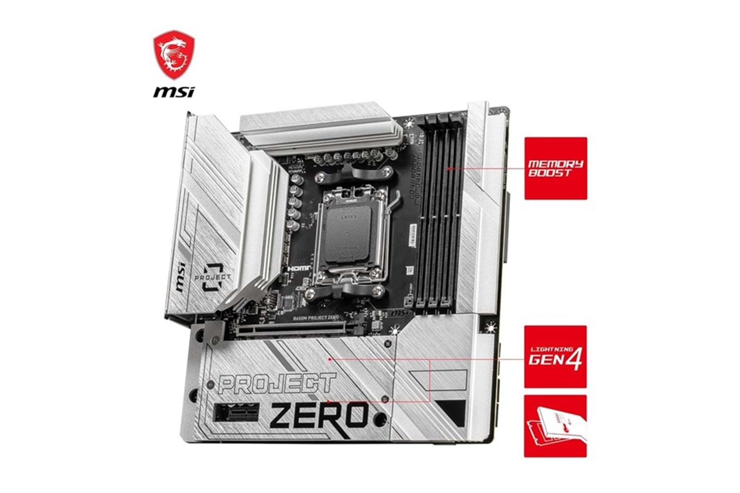 MSI B650M PROJECT ZERO WIFI-6E DDR5 HDMI-DP PCIE 4.0 AM5 mATX