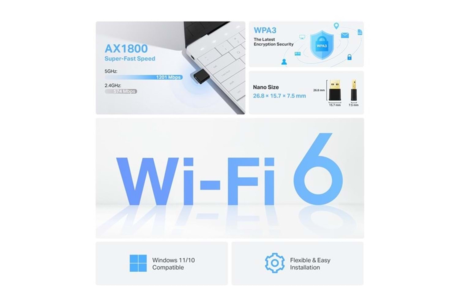 TP-LINK ARCHER TX20U NANO AX1800 Wi-Fi 6 Kablosuz USB Adaptör