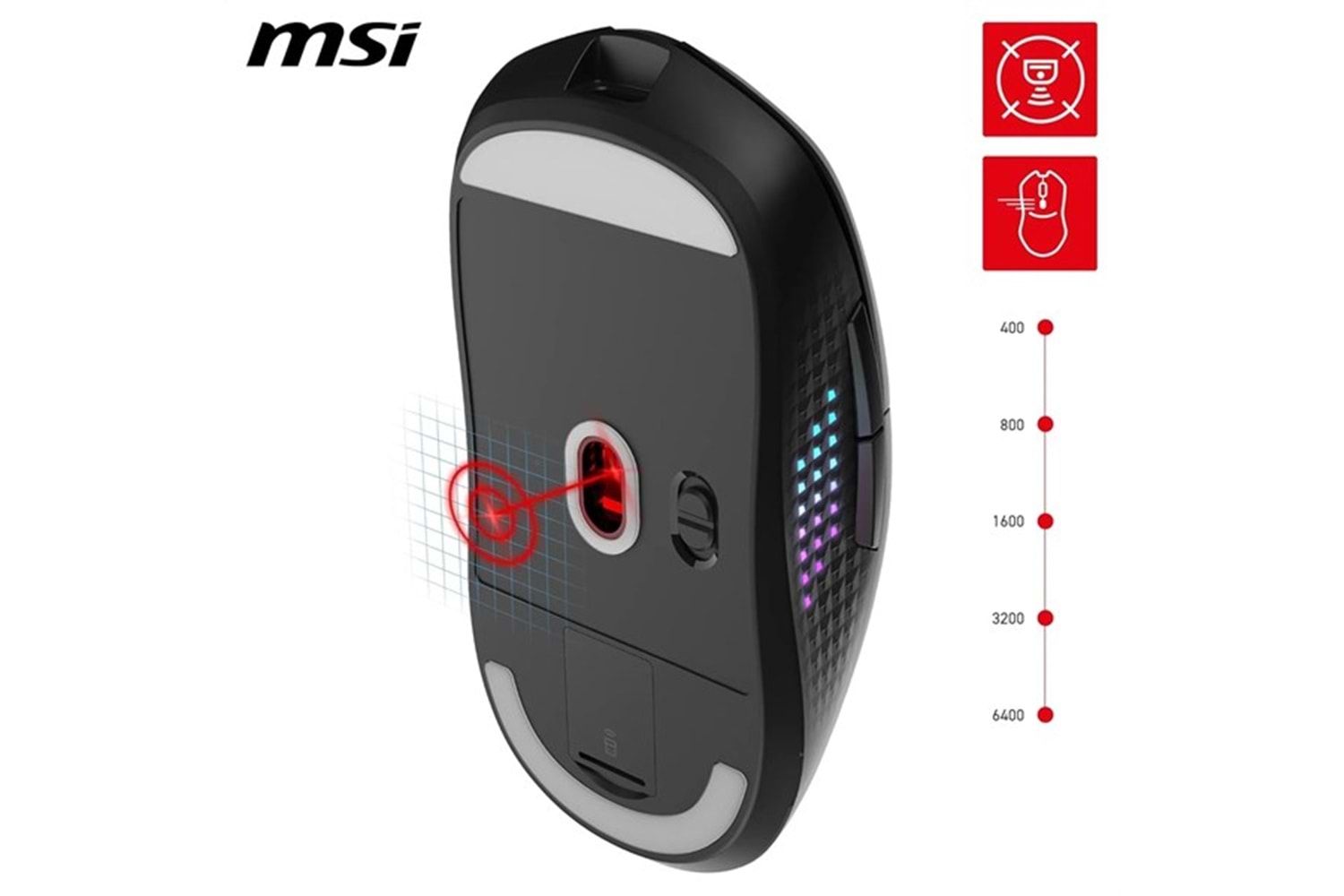 MSI GG VERSA 300 ELITE 26000dpi Kablosuz Bluetooth 5.3 Usb 2.0 Kablosuz Mouse