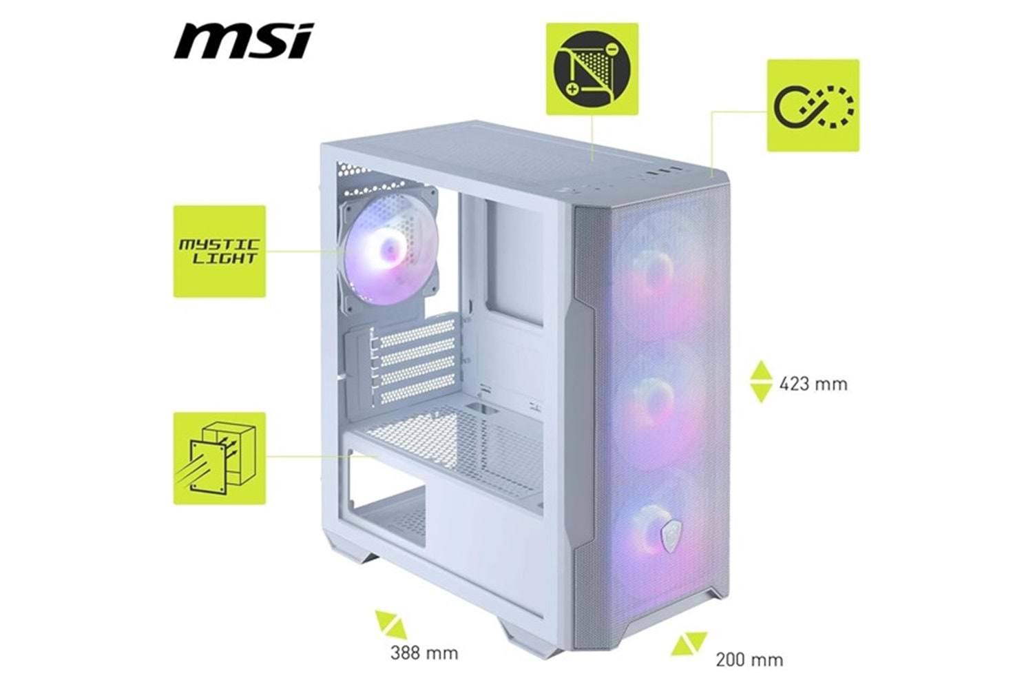 MSI MAG FORCE M100R WHITE GAMING MICRO-TOWER PC KASASI BEYAZ
