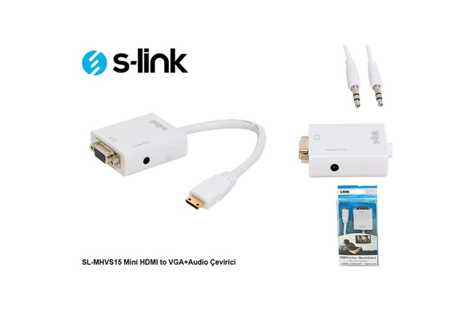 S-link SL-MHVS15 Mini HDMI to VGA+Audio (Yeni Versiyon) Çevirici