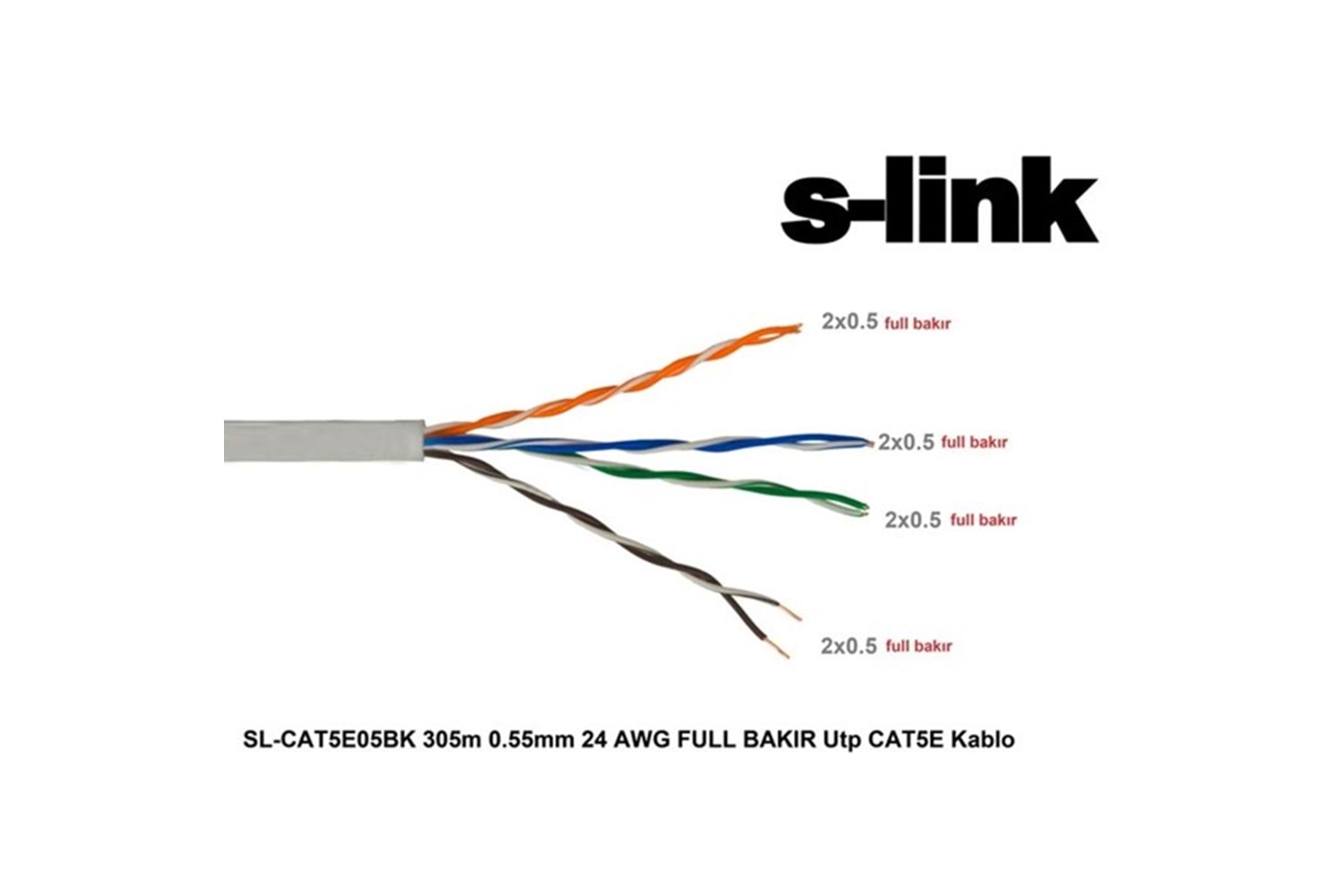 S-link SL-CAT5E05BK 305m 0.5mm 24 AWG Full Bakır UTP CAT5E Kablo