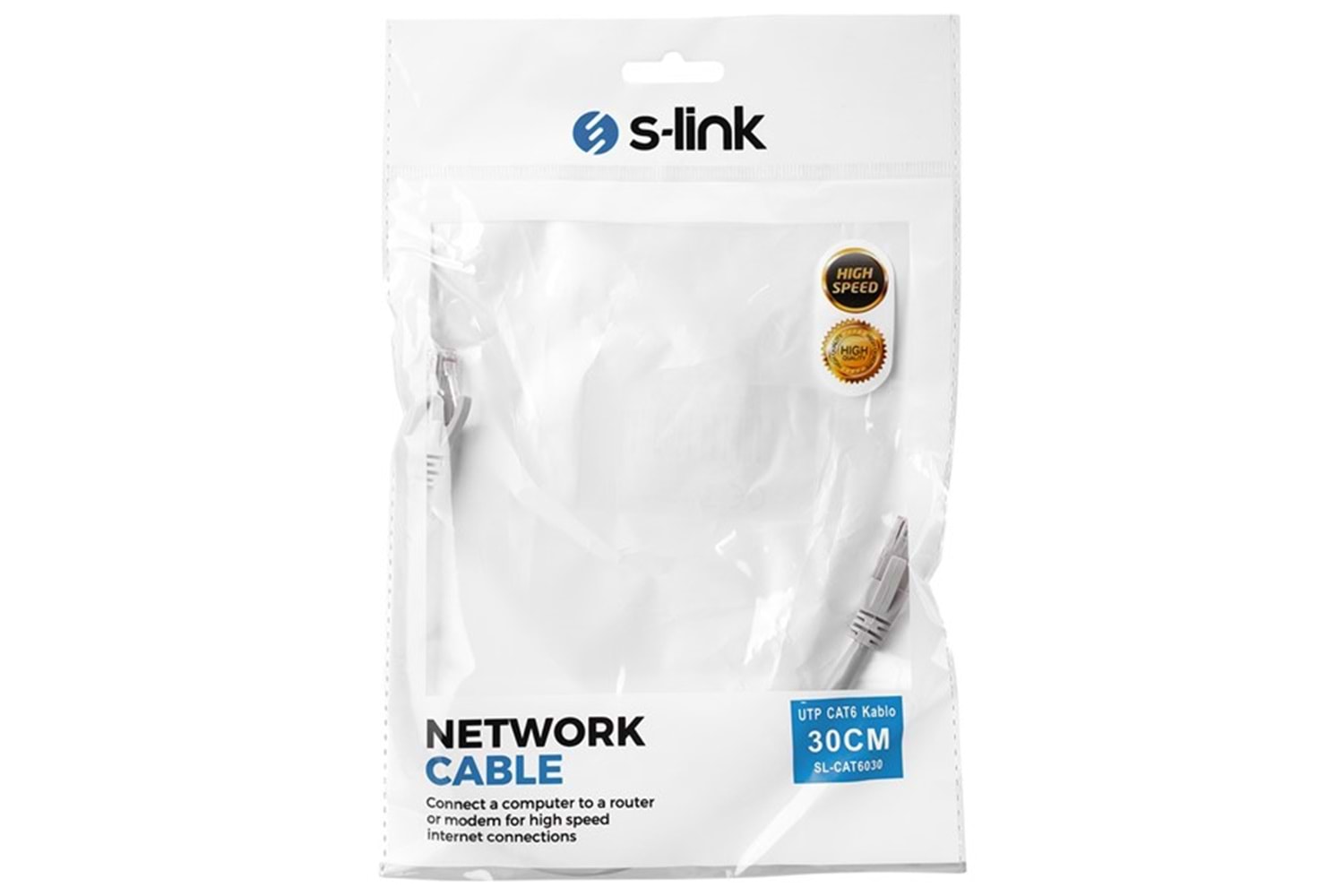 S-link SL-CAT6030 30cm Utp CAT6 Gri Patch Kablo