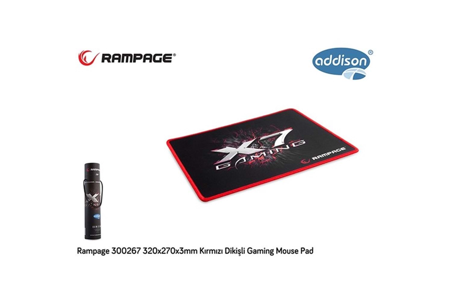 Addison Rampage 300267 320x270x3mm Kırmızı Dikişli Gaming Mouse Pad
