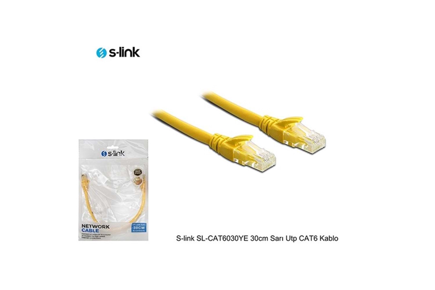 S-link SL-CAT6030YE 30cm Sarı Utp CAT6 Patch Kablo