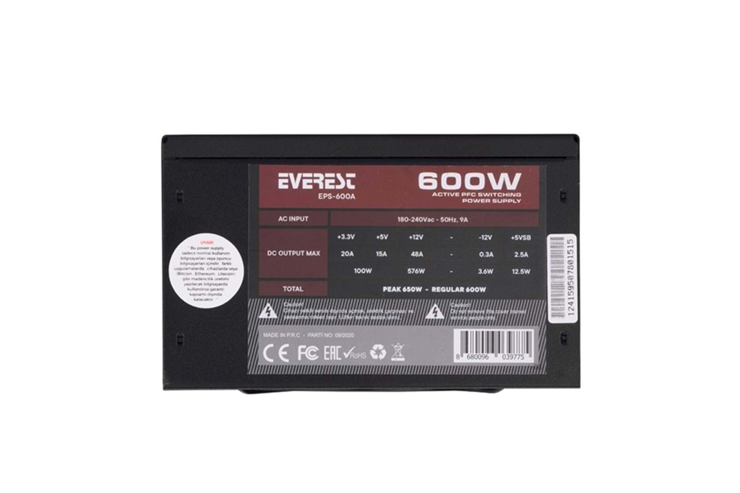 EVEREST 500W EPS-600A 12CM FANLI POWER SUPPLY