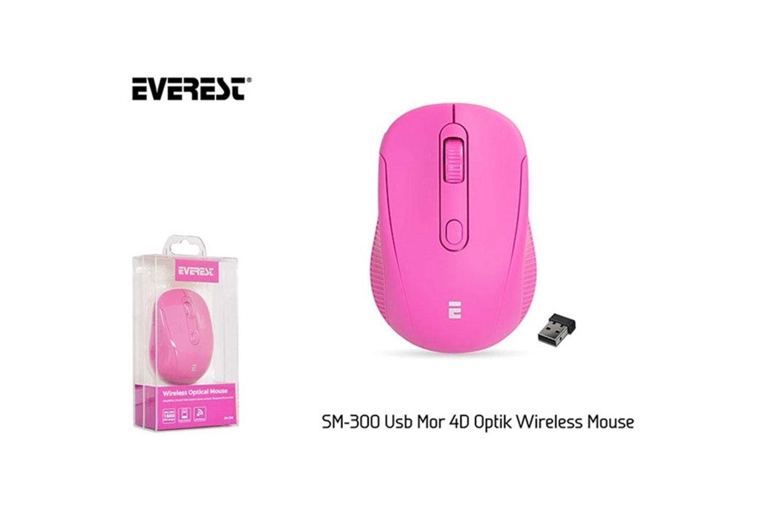 Everest SM-300 Usb Mor 4D Optik Alkalin Pil Kablosuz Mouse