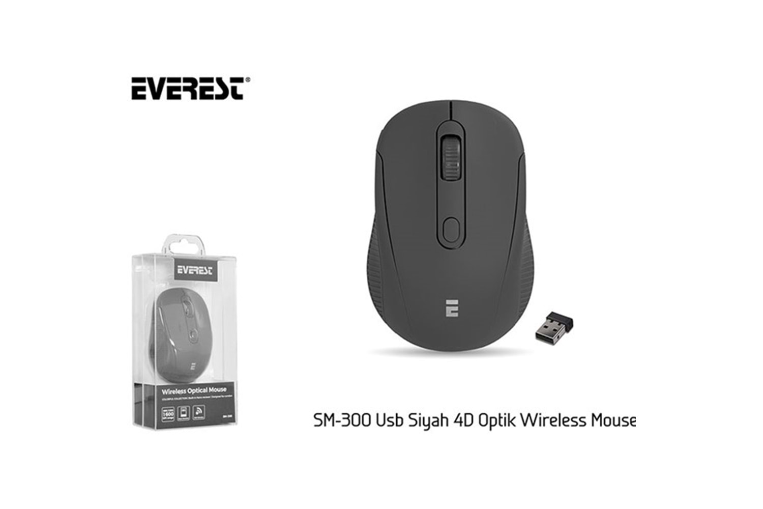 Everest SM-300 Usb Siyah 4D Optik Süper Sessiz Alkalin Pil Kablosuz Mouse