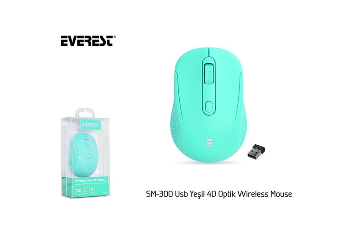 Everest SM-300 Usb Yeşil 4D Optik Süper Sessiz Alkalin Pil Kablosuz Mouse