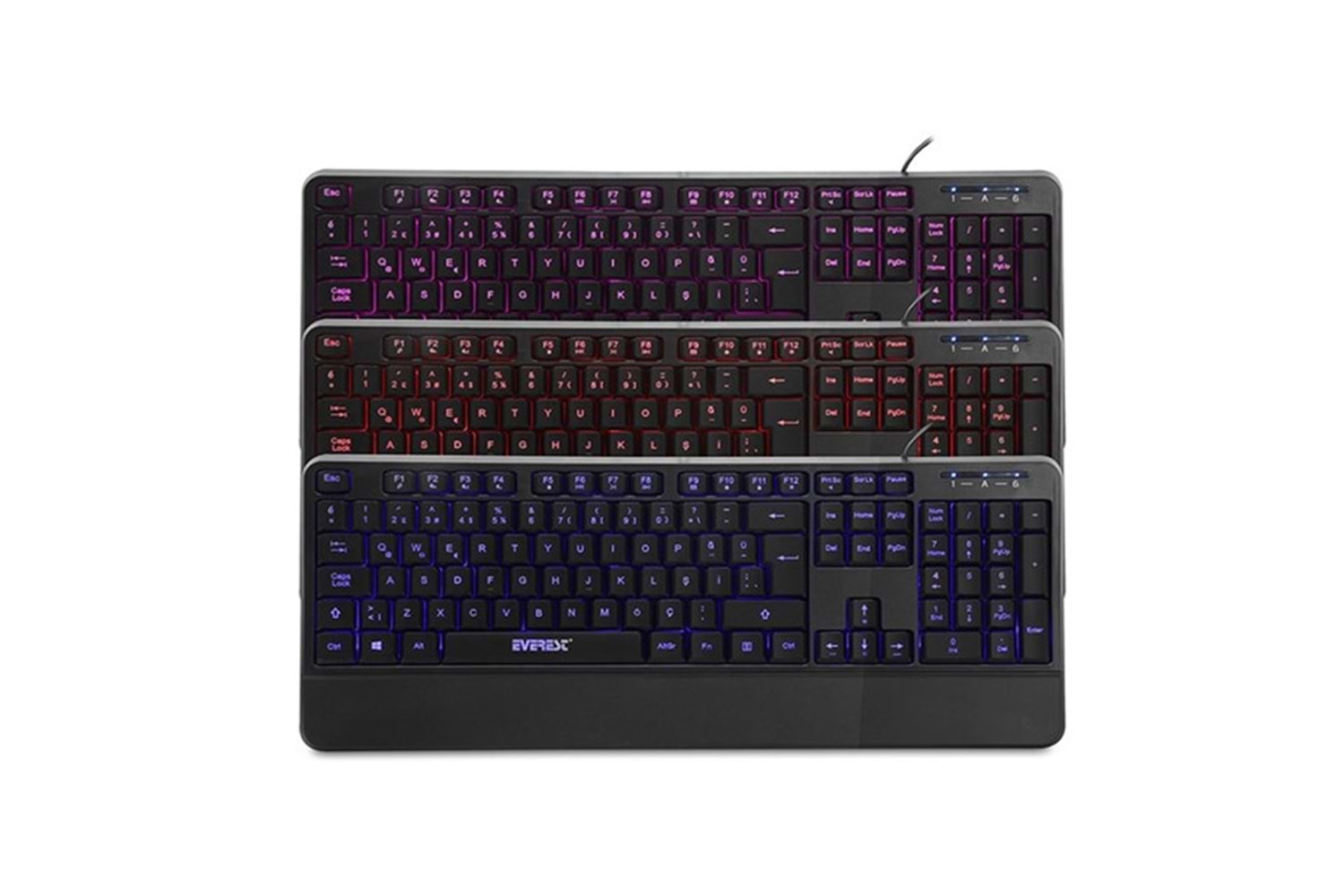Everest KB-R61 BRIGHT Siyah USB 3 Renk Aydınlatmalı Q Sabit Bilek Destekli Multimedia Klavye