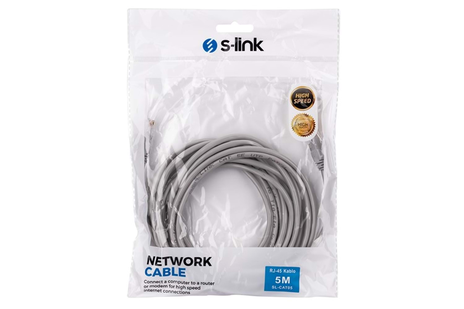 S-link SL-CAT05 RJ-45 5m Gri Cat5 Patch Kablo