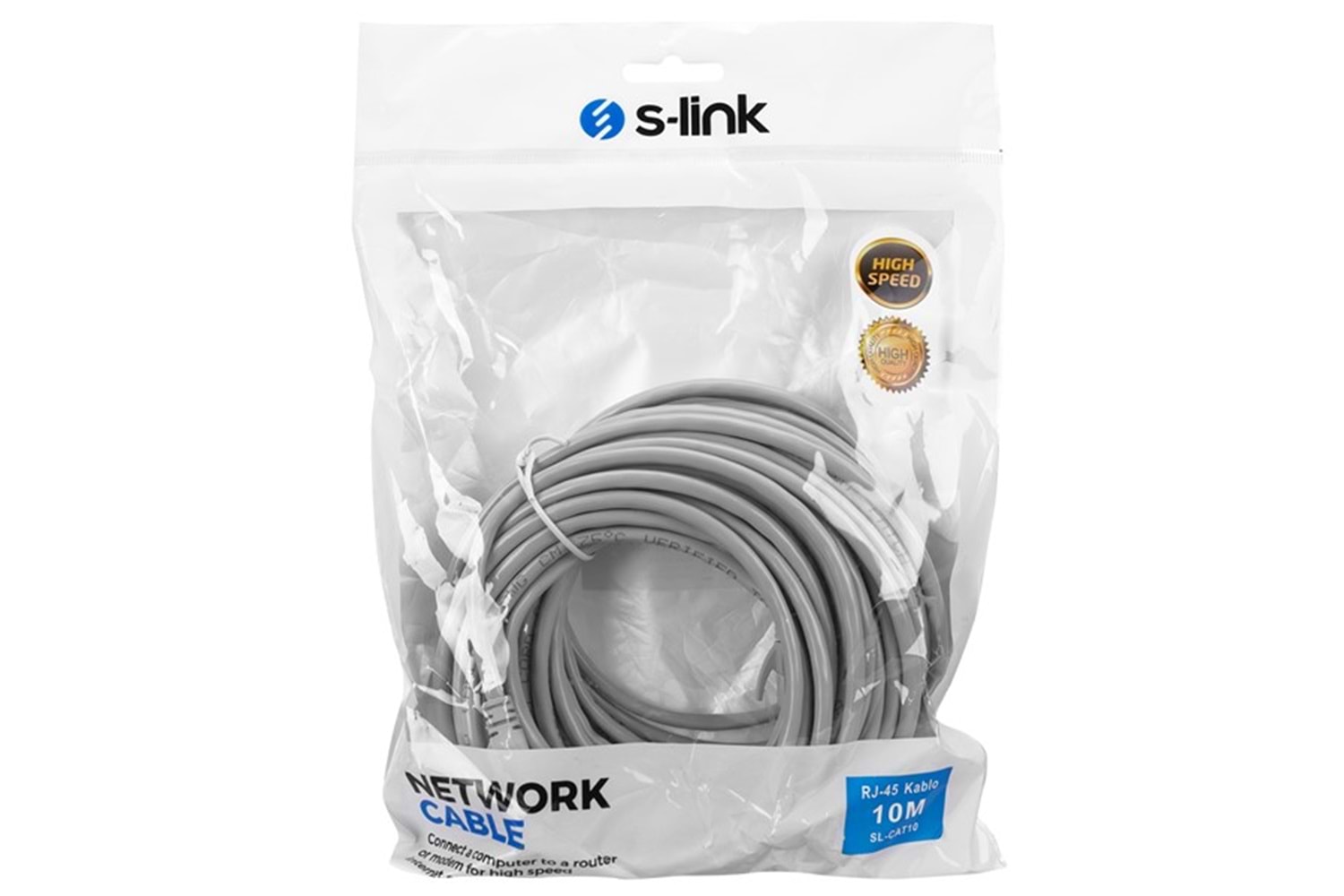 S-link SL-CAT10 RJ-45 10m Gri Cat5 Patch Kablo