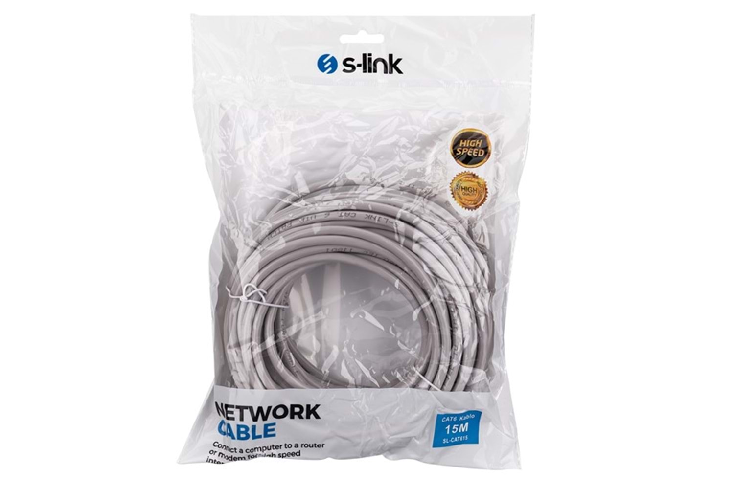 S-link SL-CAT615 15m Gri CAT6 Patch Kablo