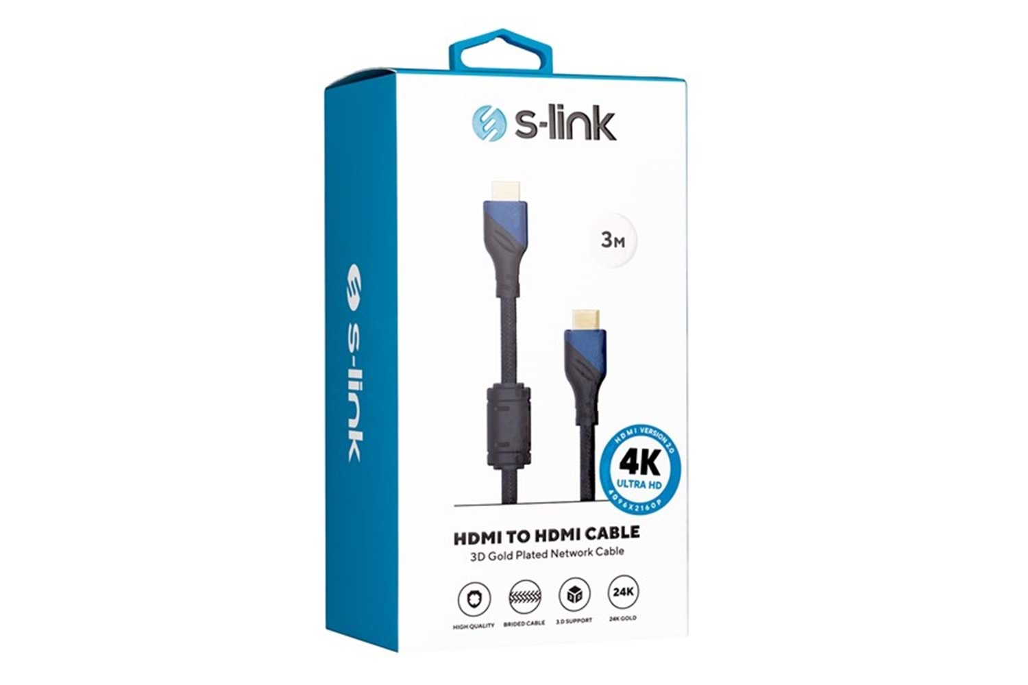 S-link SLX-258 HDMI TO HDMI 3m Altın Uçlu 24K + Kor.Kılıf 1.4 Ver. 3D Kablo