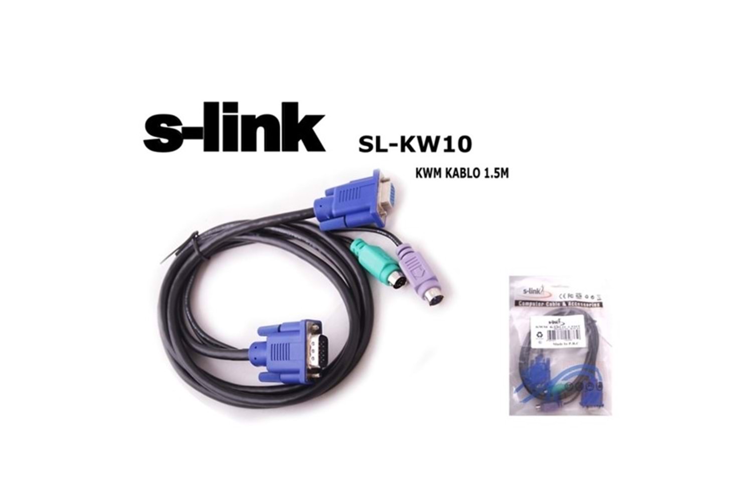 S-link SL-KW10 VGA F TO VGA+2PS2 M KWM 1.5m Kablosu