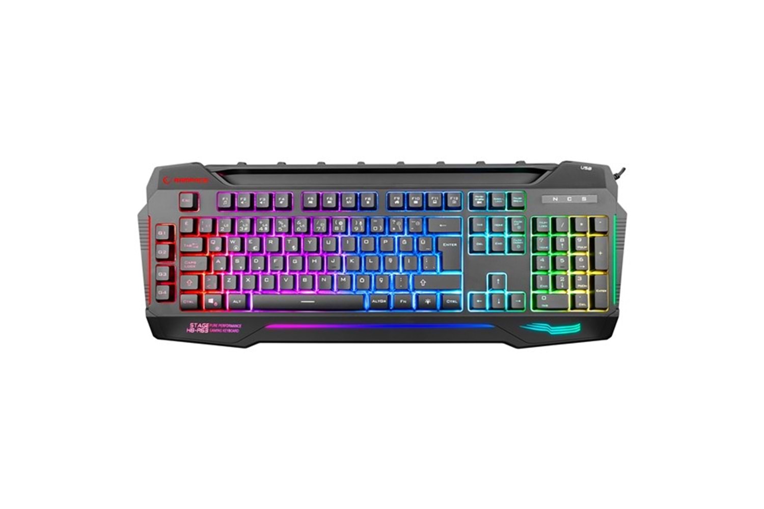 Rampage KB-R63 STAGE Siyah 4 Makro Fonksiyon Sese Duyarlı Işıklı Rainbow Q USB Ses Mik Çıkışlı Oyuncu Klavyesi