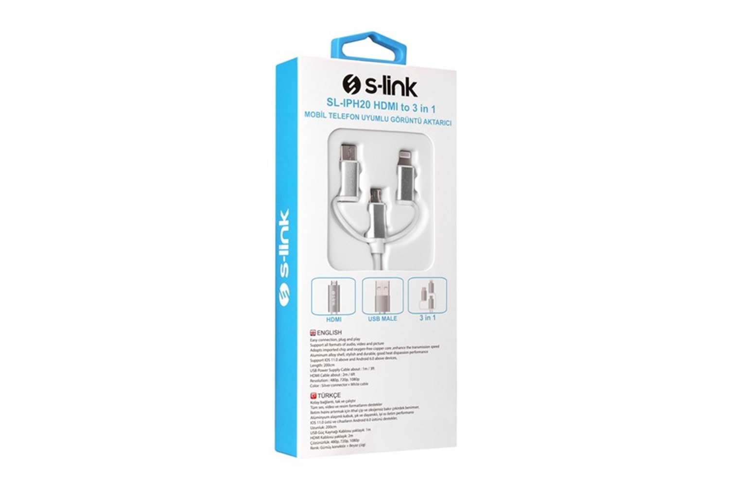 S-LINK SL-IPH20 2metre HDMI to 3 in 1 Görüntü Aktarıcı Kablo Mobil Telefon Uyumlu	