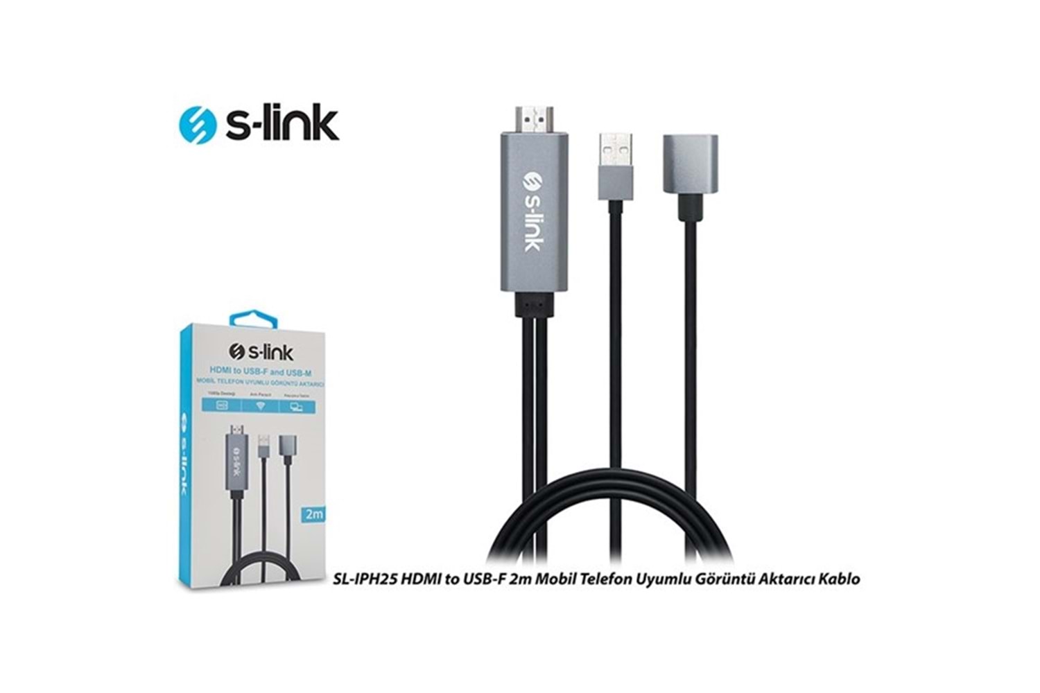 S-link SL-IPH25 HDMI to USB-F 2m Mobil Telefon Uyumlu Görüntü Aktarıcı Kablo