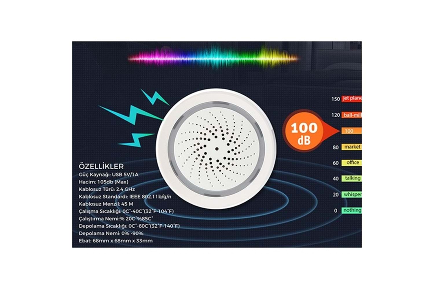 S-Link Swapp SL-EG03 Akıllı Ev Güvenliği Isı ve Nem Göstergeli Kablosuz Siren Wifi TUYA Destekli