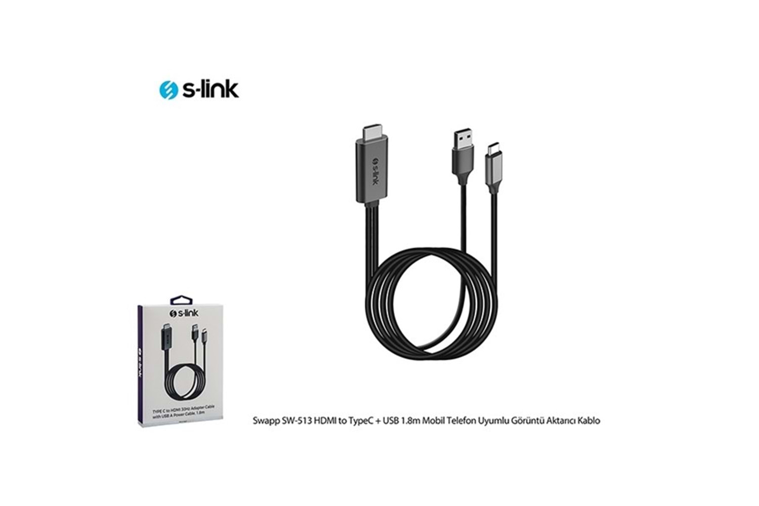 S-Link Swapp SW-513 HDMI to TypeC + USB 1.8m Mobil Telefon Uyumlu Görüntü Aktarıcı Kablo