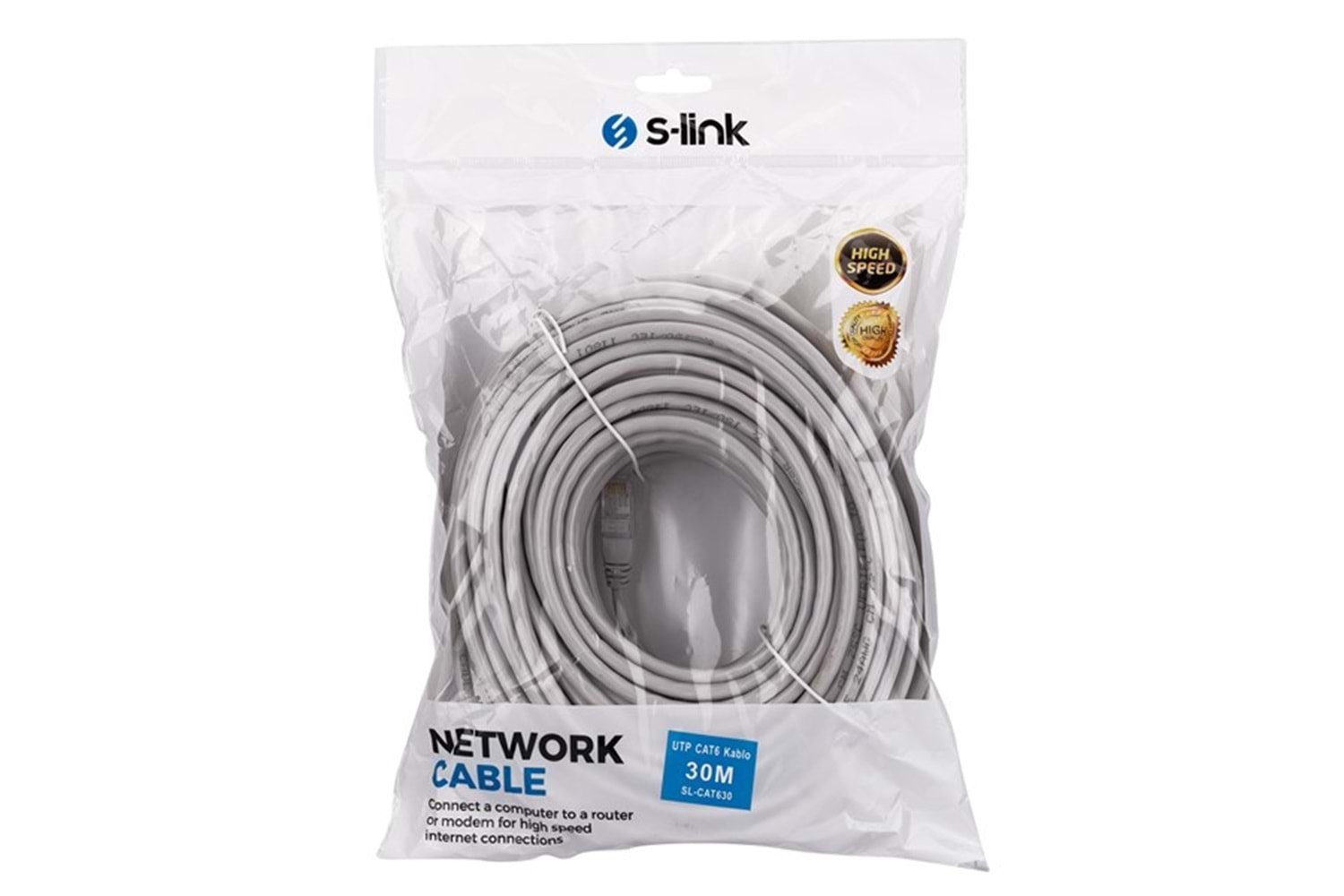 S-link SL-CAT630 30m Gri CAT6 Patch Kablo