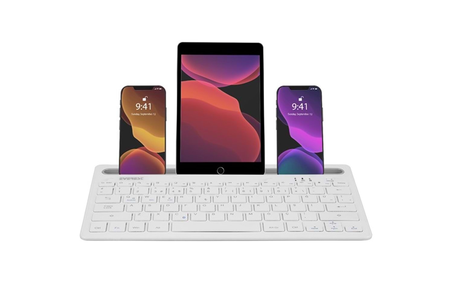 Everest KB-BT82 Beyaz/Gümüş Bluetooth Ultra İnce+Şarjlı Q Mac/Win/Android/Ios Uyumlu Kablosuz klavye