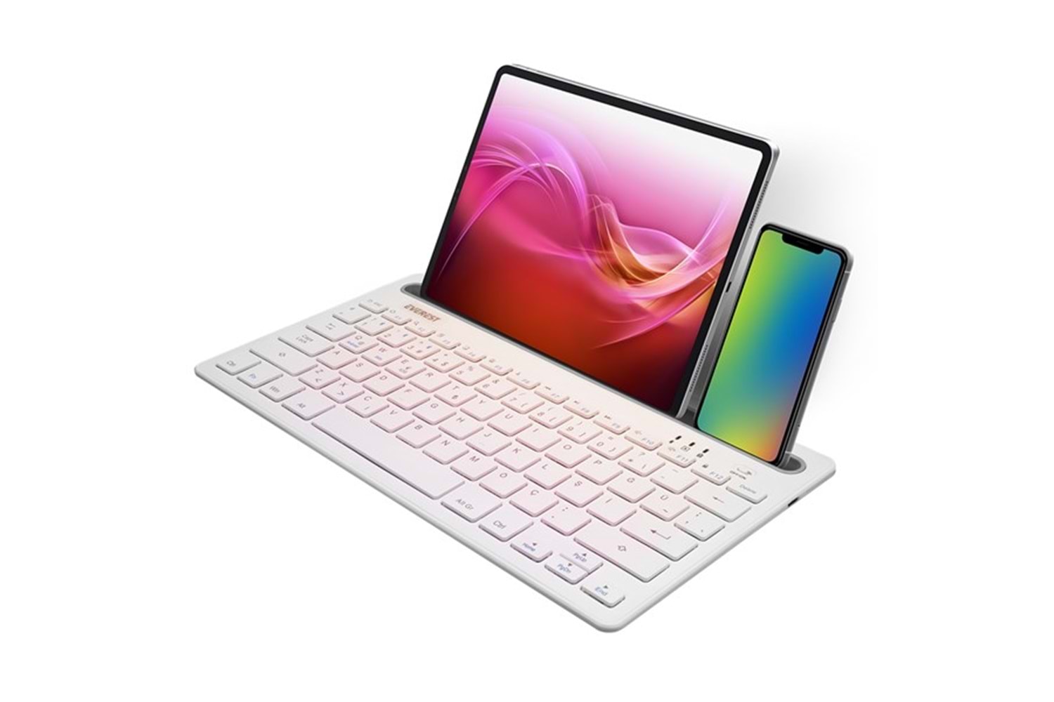 Everest KB-BT82 Beyaz/Gümüş Bluetooth Ultra İnce+Şarjlı Q Mac/Win/Android/Ios Uyumlu Kablosuz klavye