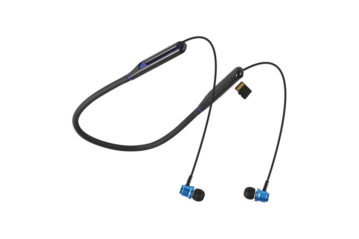 Asonic AS-XBK65 Siyah/Mavi Boyun Askılı Mıknatıslı Bluetooth TF Kart Spor Kulak içi Kulaklık