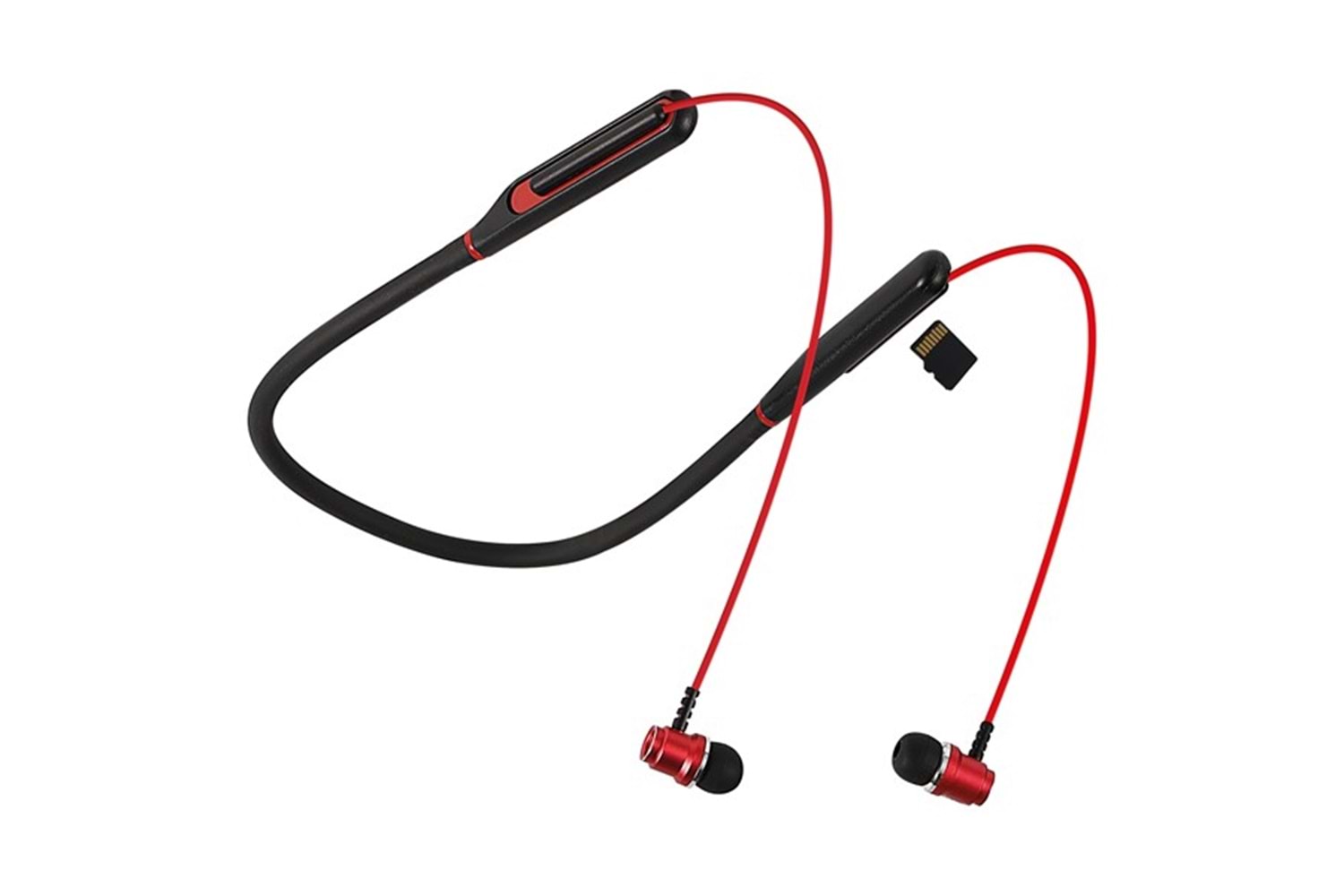Asonic AS-XBK65 Kırmızı Boyun Askılı Mıknatıslı Bluetooth TF Kart Spor Kulak içi Kulaklık