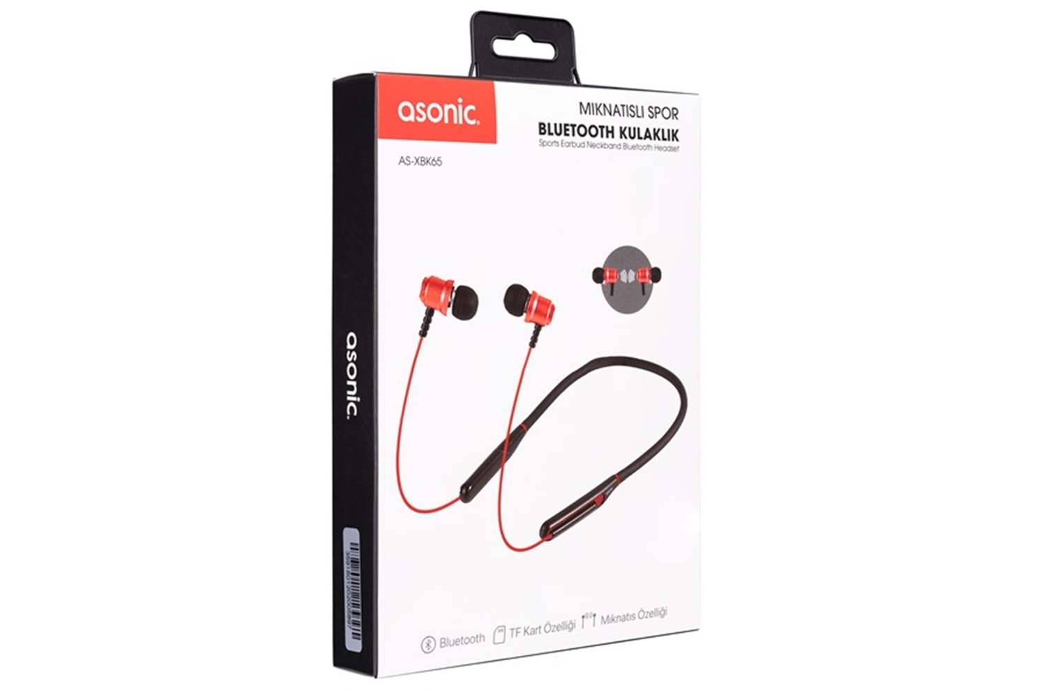 Asonic AS-XBK65 Kırmızı Boyun Askılı Mıknatıslı Bluetooth TF Kart Spor Kulak içi Kulaklık