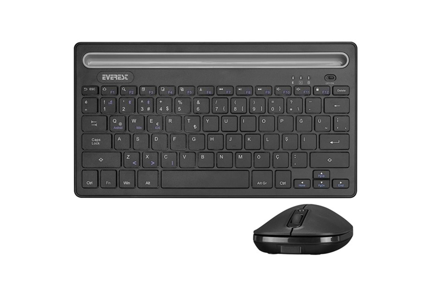 Everest KM-BT803 Siyah 3 in 1 BT 5.0+3.0+2.4Ghz 1600dpi Q Multimedia Kablosuz Klavye + Mouse Set