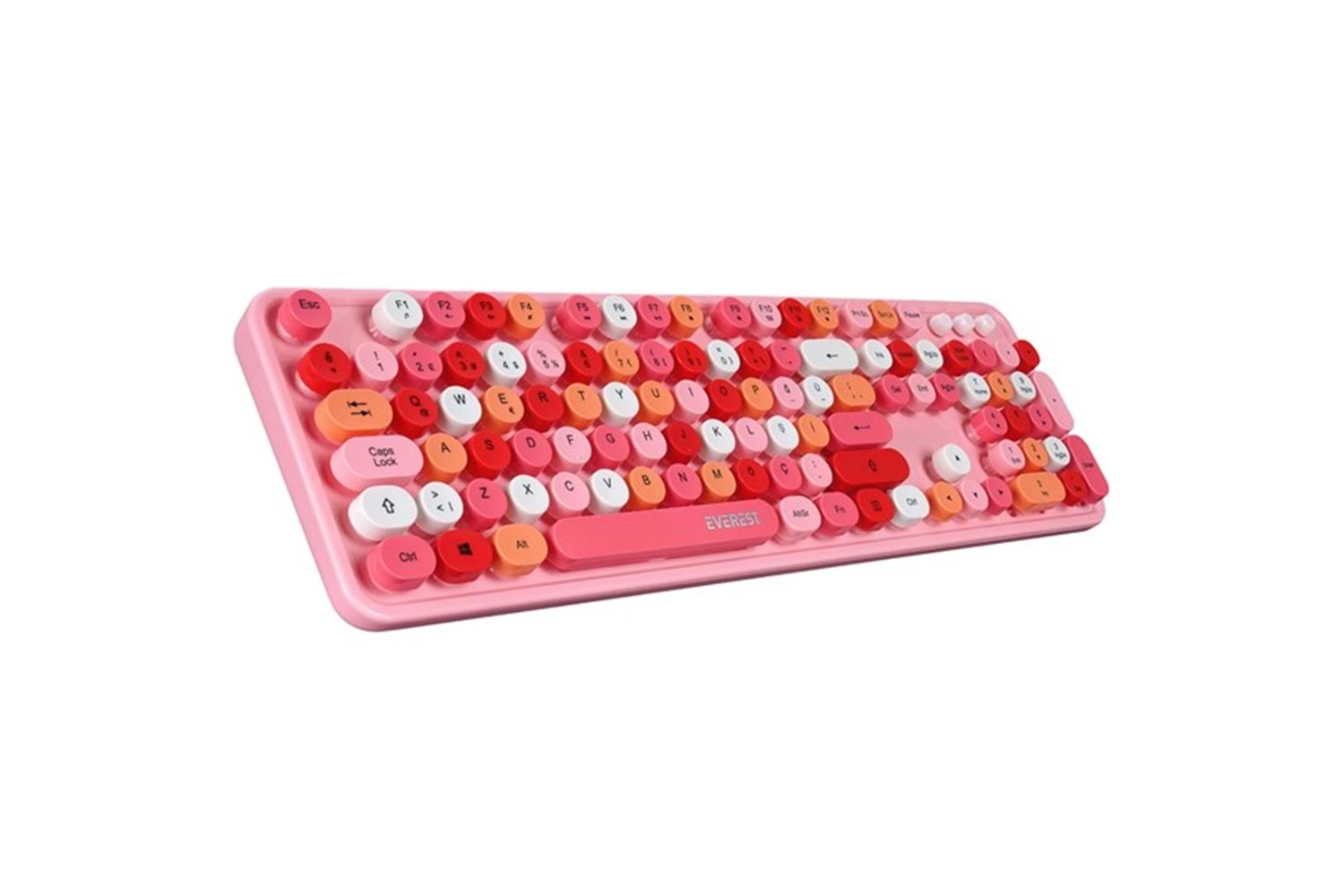 EVEREST Q TR ROUND KM-6282 Renkli Tuşlu Pembe Kablosuz Multimedia Klavye + Mouse Set