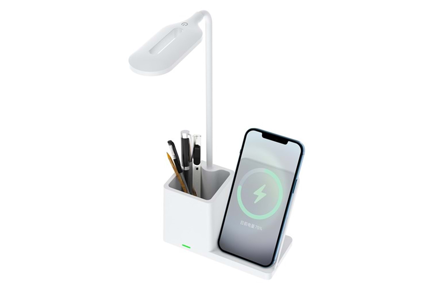 S-LINK SL-M9054 Beyaz TypeC 15W Kablosuz Şarj Cihazı Kalemlikli Masa Lambası