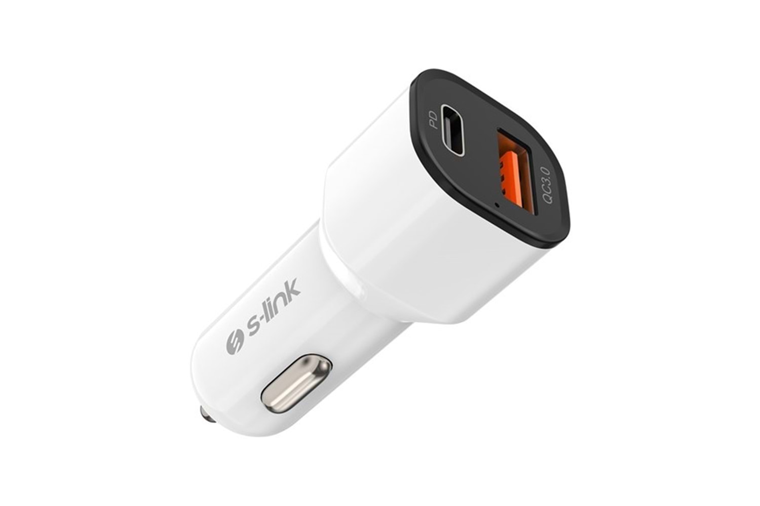 S-LINK SL-EC38PD TypeC to TypeC Kablolu 38W PD + USB QC3.0 Beyaz Araç Şarj Cihazı