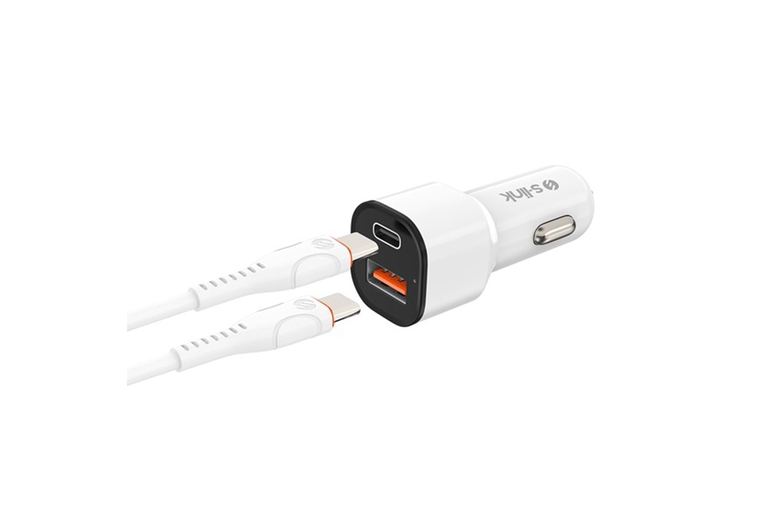 S-LINK SL-EC38PD TypeC to TypeC Kablolu 38W PD + USB QC3.0 Beyaz Araç Şarj Cihazı