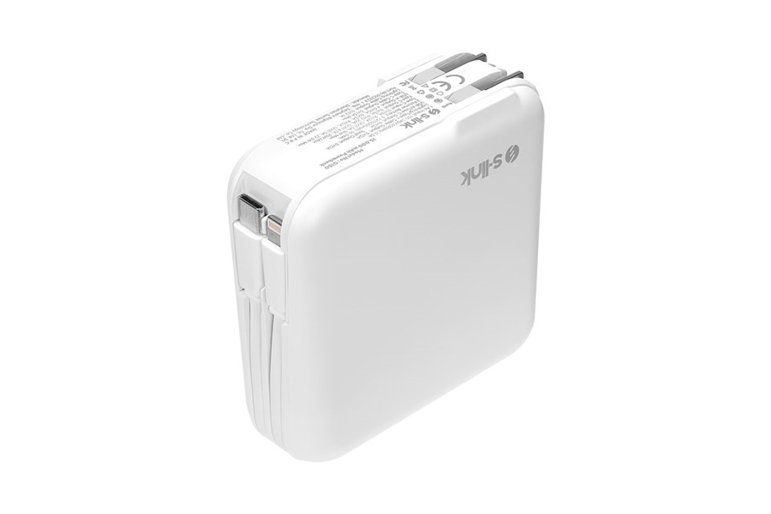 S-link G150 15000mAh Lightning+Type-C Kablolu Powerbank Beyaz PD22.5W LCD AC Prizli Taşınabilir Pil Şarj Cihazı