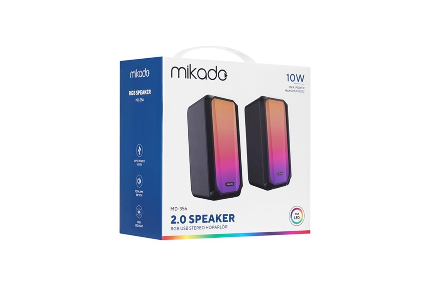 MIKADO MD-356 2.0 5Wx2CH RGB Ledli Siyah USB Multimedia Oyuncu Speaker Hoparlör