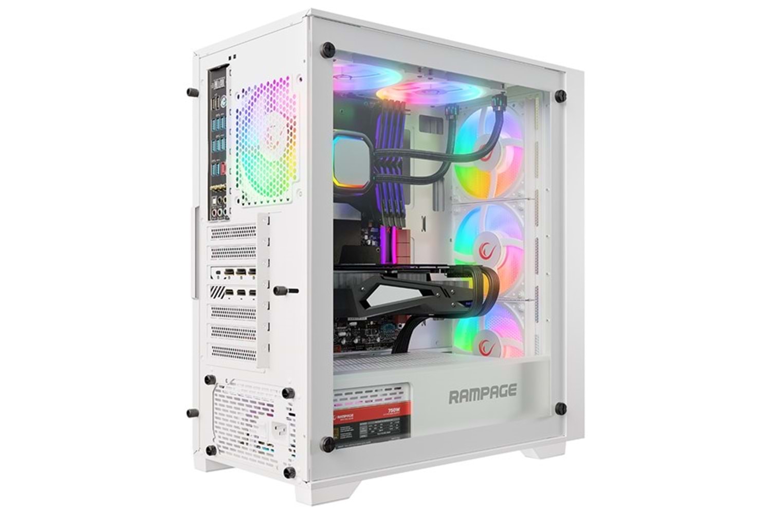 RAMPAGE 750W 80+ BRONZE VOYAGER 4-RGB FANLI GAMING MID-TOWER PC KASASI BEYAZ