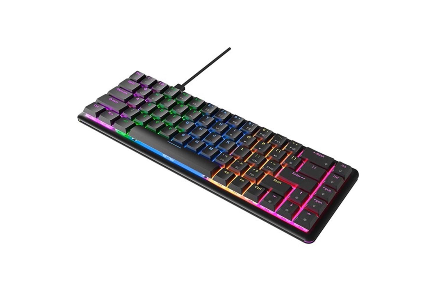 Rampage REBEL Siyah Low Profile BLUE SWITCH Mekanik Gaming Oyuncu Klavye US Layout Rainbow
