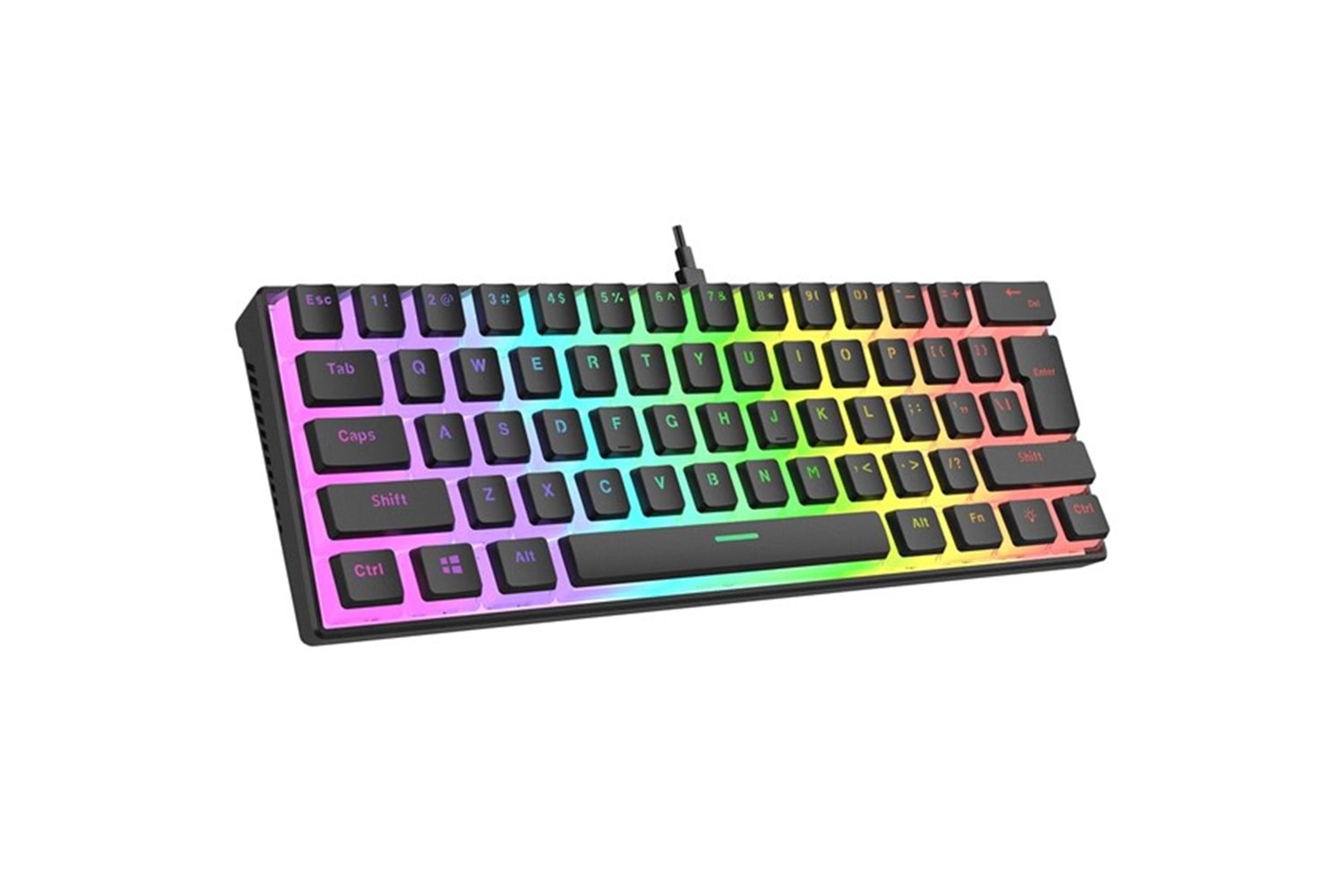 Rampage RADIANT K11 Siyah Type-C Bağlantılı RGB Puding Tuşlu US Layout Red Switch Gaming Oyuncu Klavye