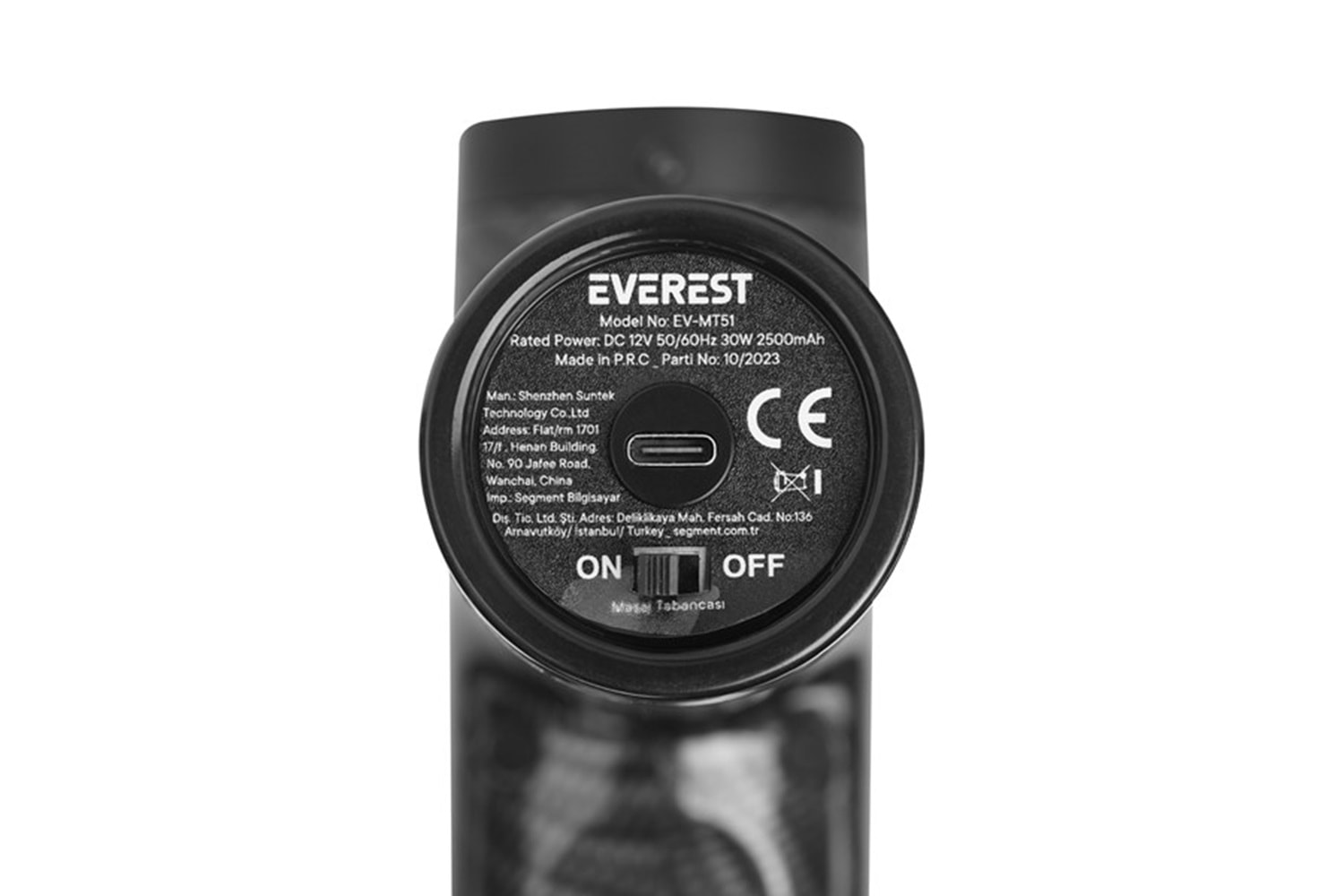 Everest EV-MT51 12V Dijital Karbon Fiber/Siyah 2500 mAh Kablosuz Profesyonel Sporcu 30 Kademeli Hız 7 Başlıklı Masaj Tab